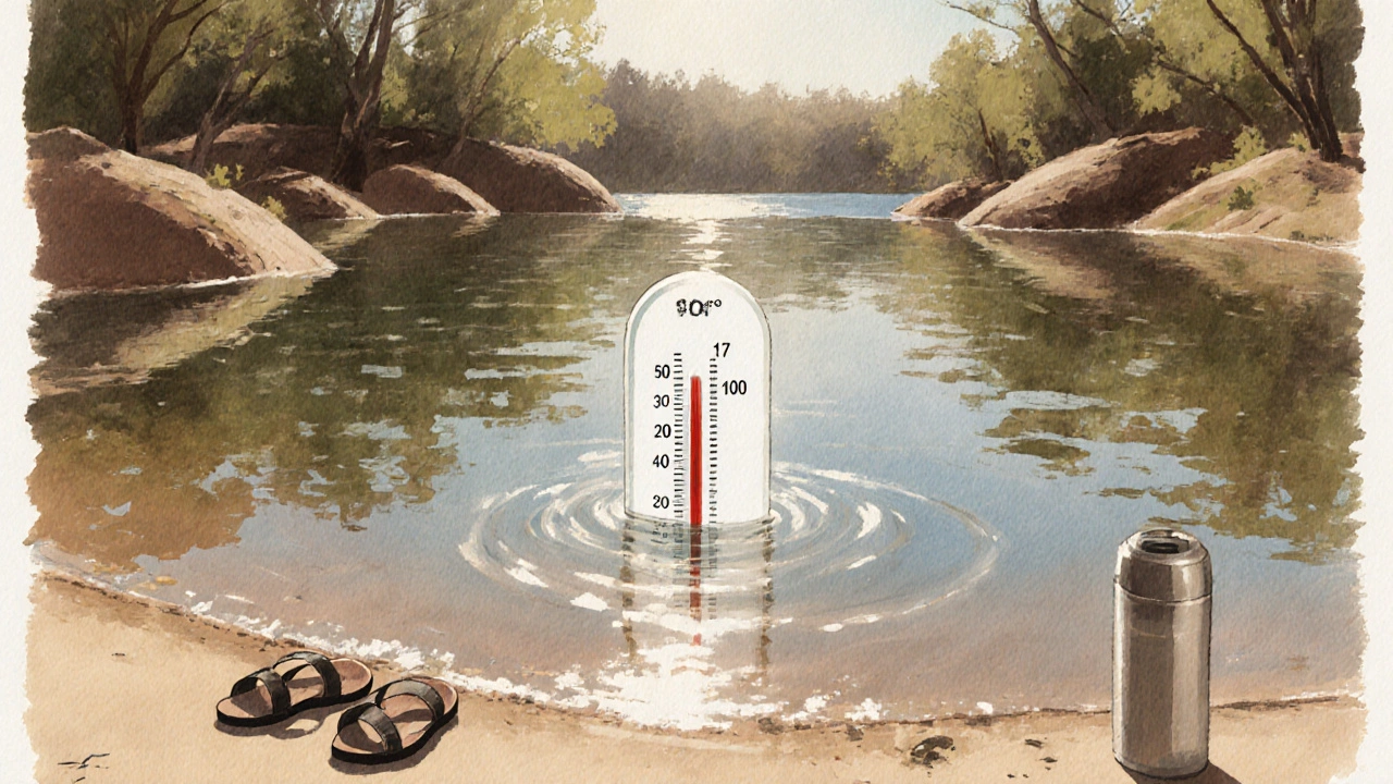 Malé jezero s plochým dnem a přirozenými překážkami proti větru v dubnovém slunci.